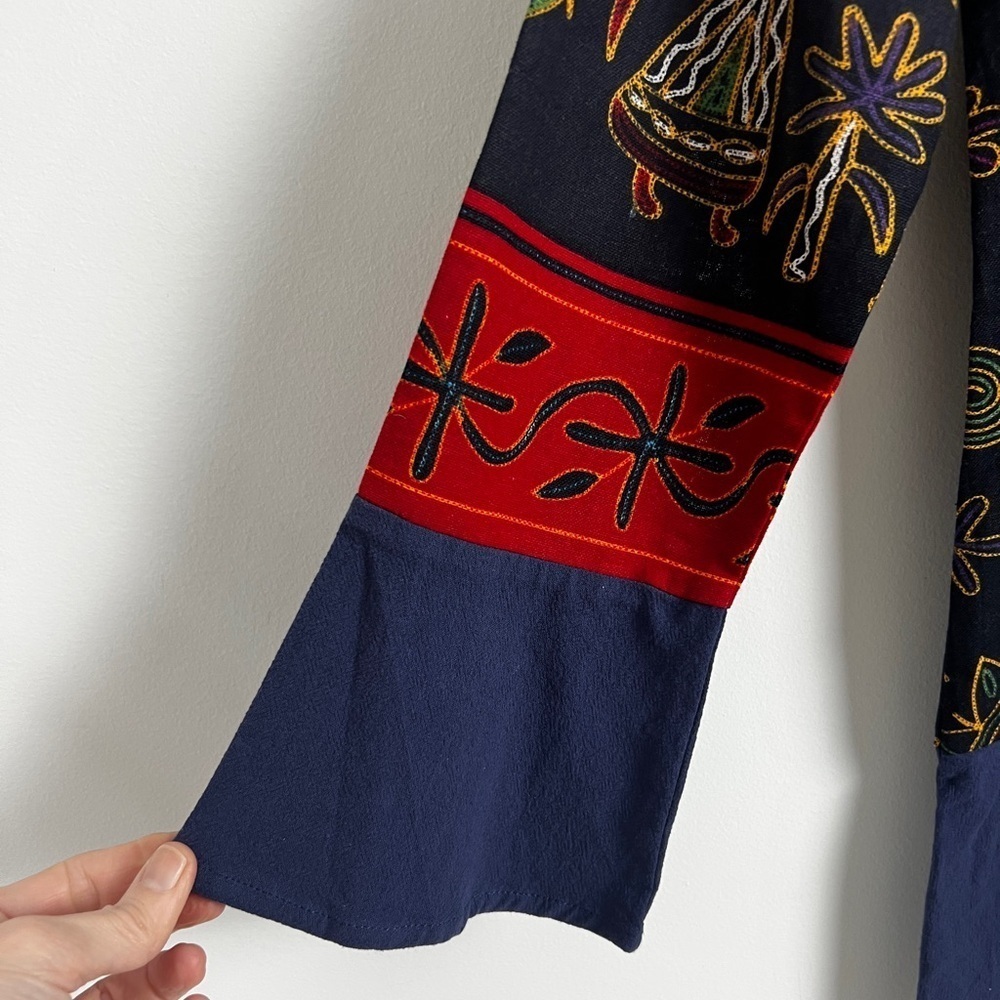 NEW Oneine New Elegance Blue Egyptian Print‎ Artsy Boho 100% Cotton Blouse Top L - Picture 6 of 9